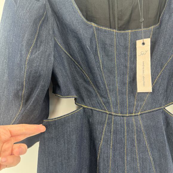Cinq A Sept Indigo Lani Denim Mini Dress Sz 14 NWT Cut Out Waist - Picture 5 of 10